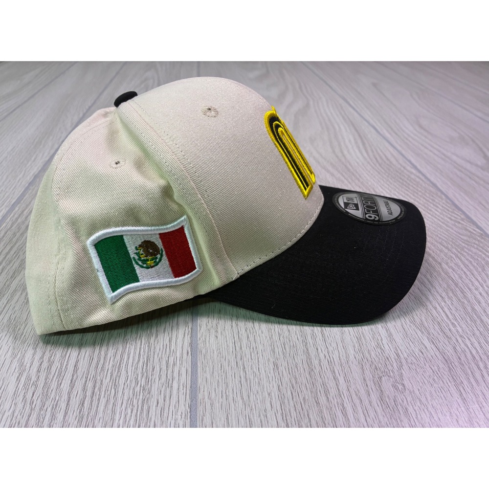 New Era 9FORTY Mexico Flag Patch Snapback Hat Cream Black Yellow M Logo Cap - Picture 2 of 5